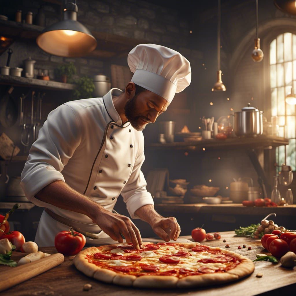 Italian Chef Making Pizza: Detailed Matte Painting