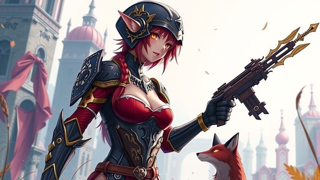 Anime Elf Warrior in Autumn Armor