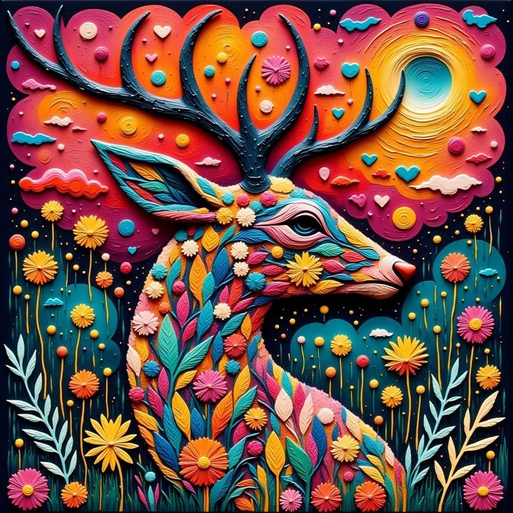 Vibrant Stylized Deer Head in Kaleidoscopic Colors