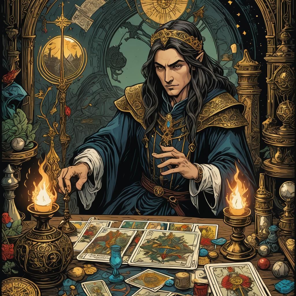 Alchemist Tarot Card in Vintage Comic Style