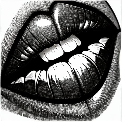 Calligraphic Lips in Black and White