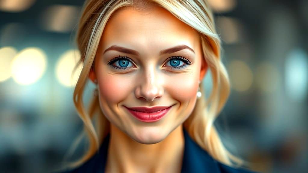 Blonde Woman Portrait with Blue Eyes and Bokeh