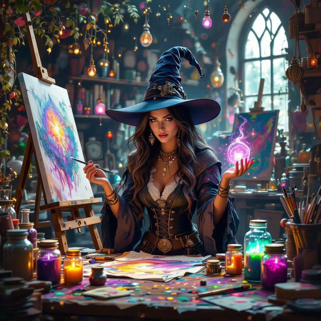 Witch's Magical Painting Studio in Detailed Matte Style