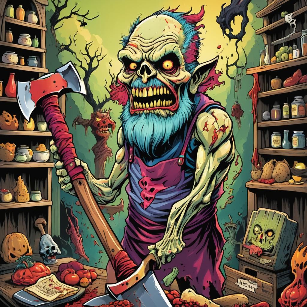 Magic Butcher's Axe: Grotesque Horror Illustration