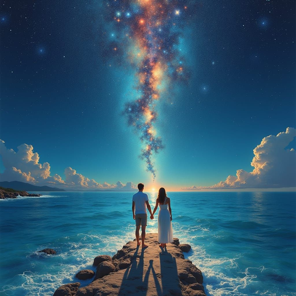 Eternal Couple Under Starry Sky in Vintage Style