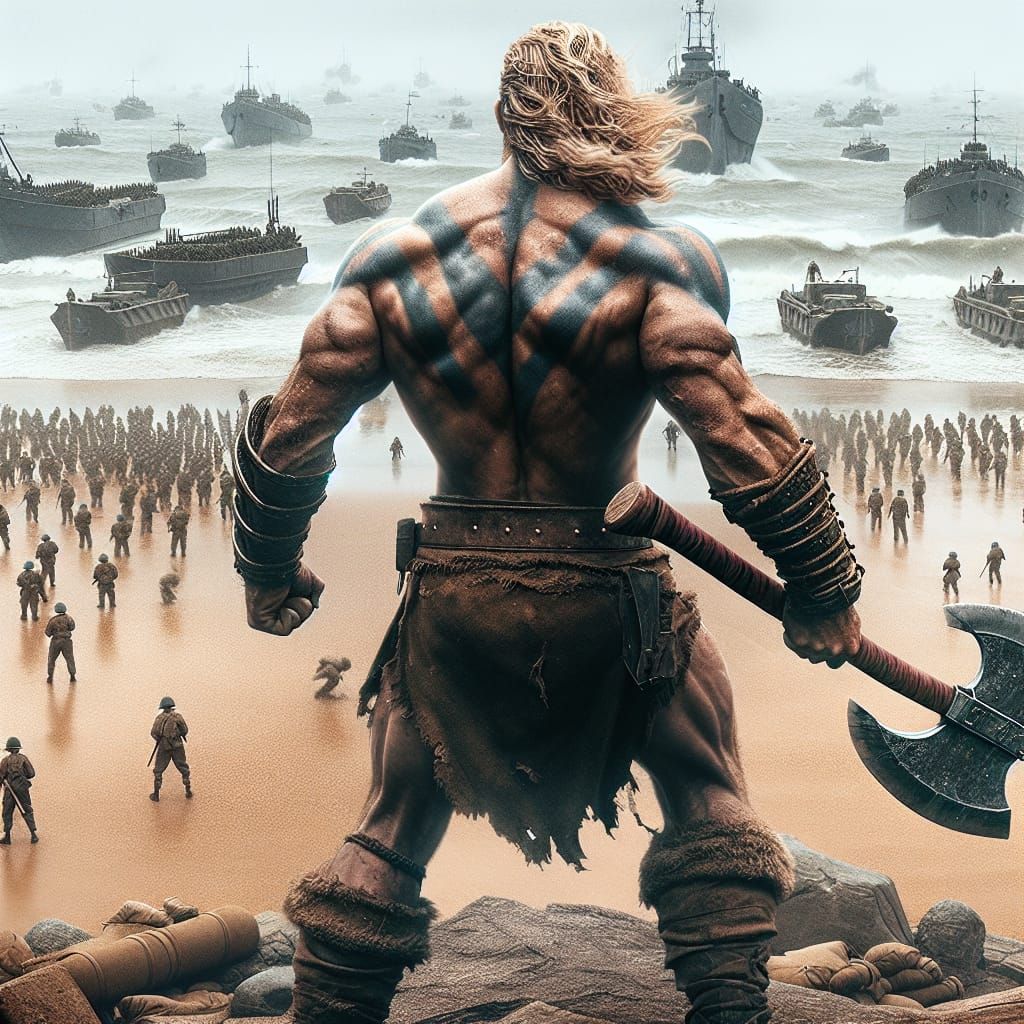 Norse God Warrior Strikes Normandy Beachhead