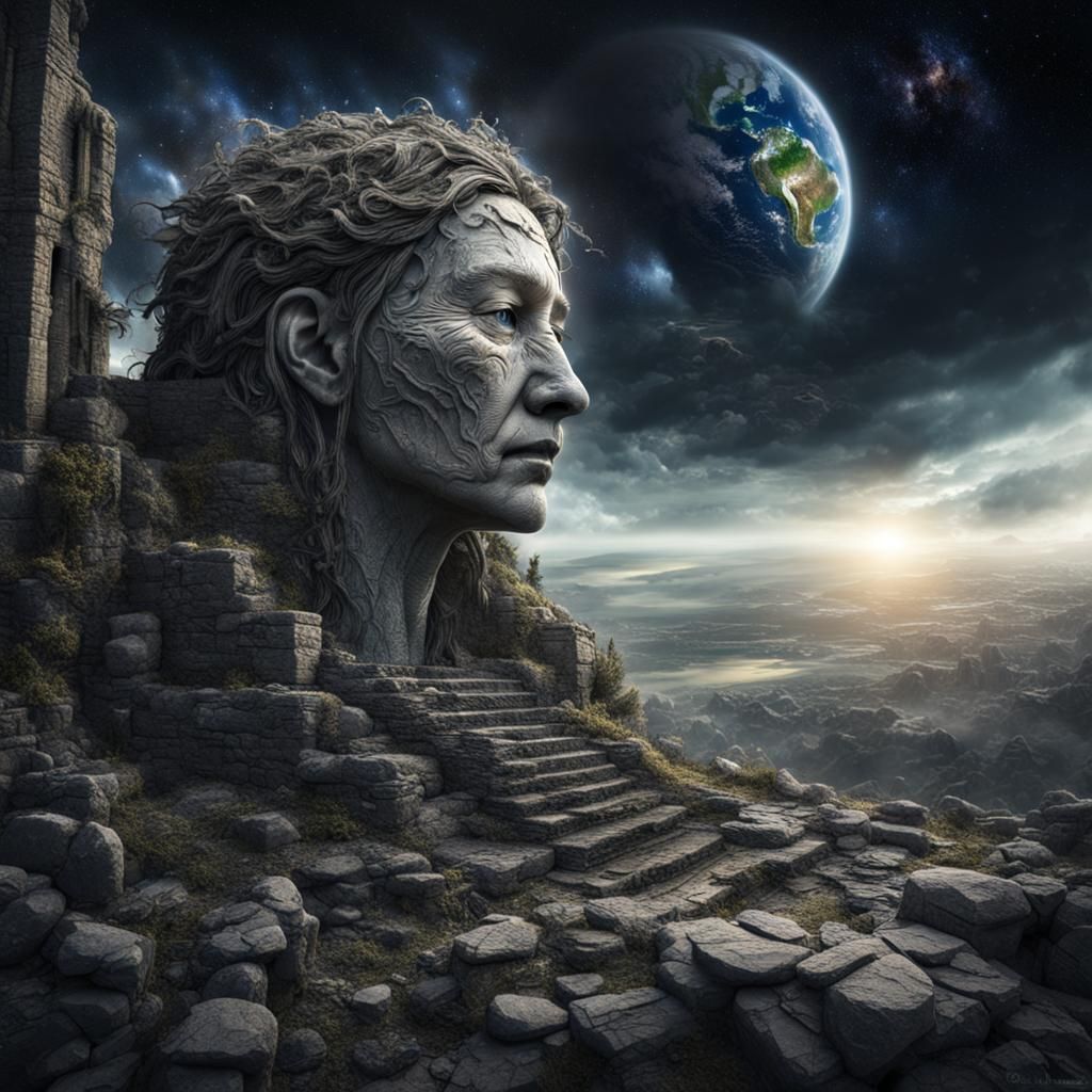 Mother Nature Cries Over Earth's Ruin