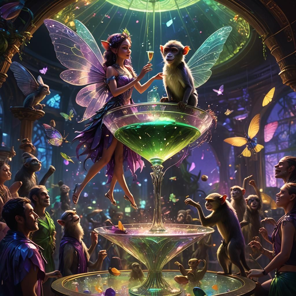 Fairy Sings to Monkeys in Martini Glass