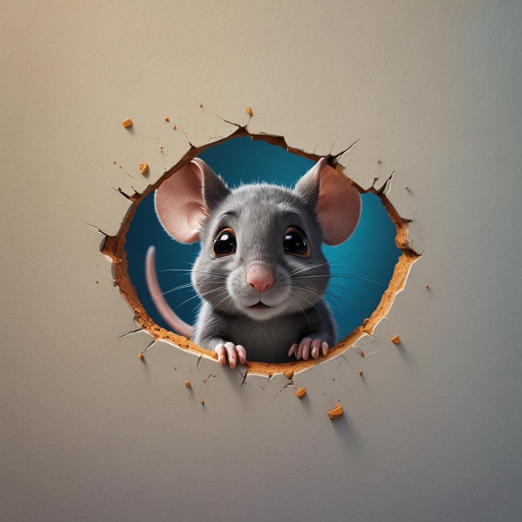 Cute Mouse Peeking Out: 3D Digital Art