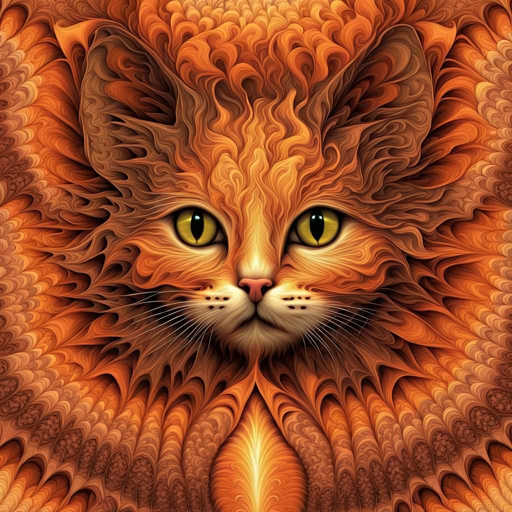 Fuzzy Fractal Kitten Tessellations in Sunset Colors