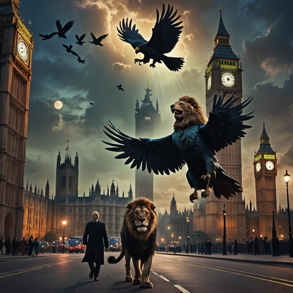 Lion-Bird Creature with Iridescent Wings in London