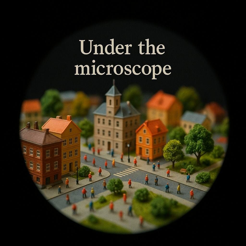 Miniature World Under Microscope: 3D Render