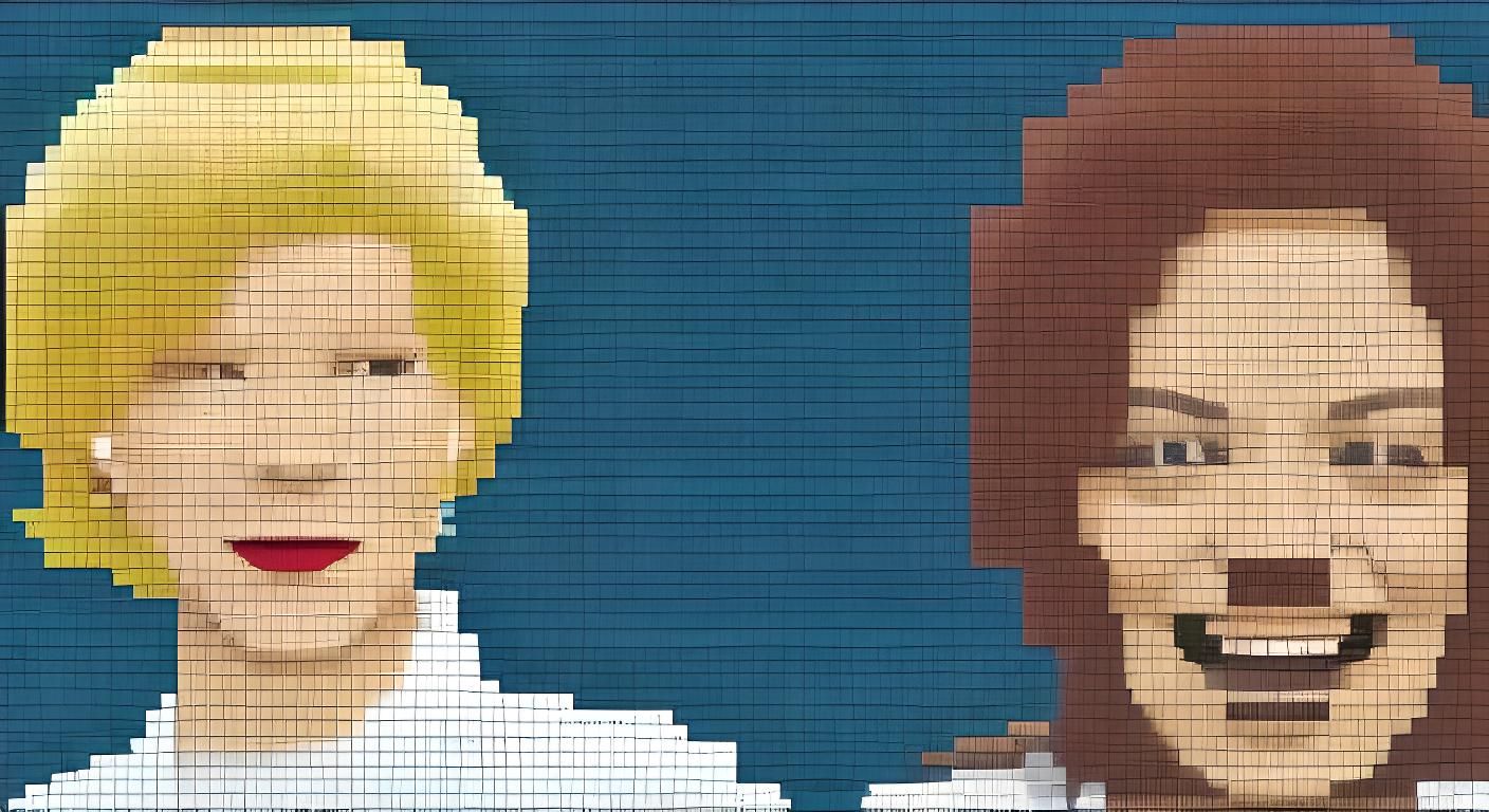 Pixel Art of Actresses on Computer Screen