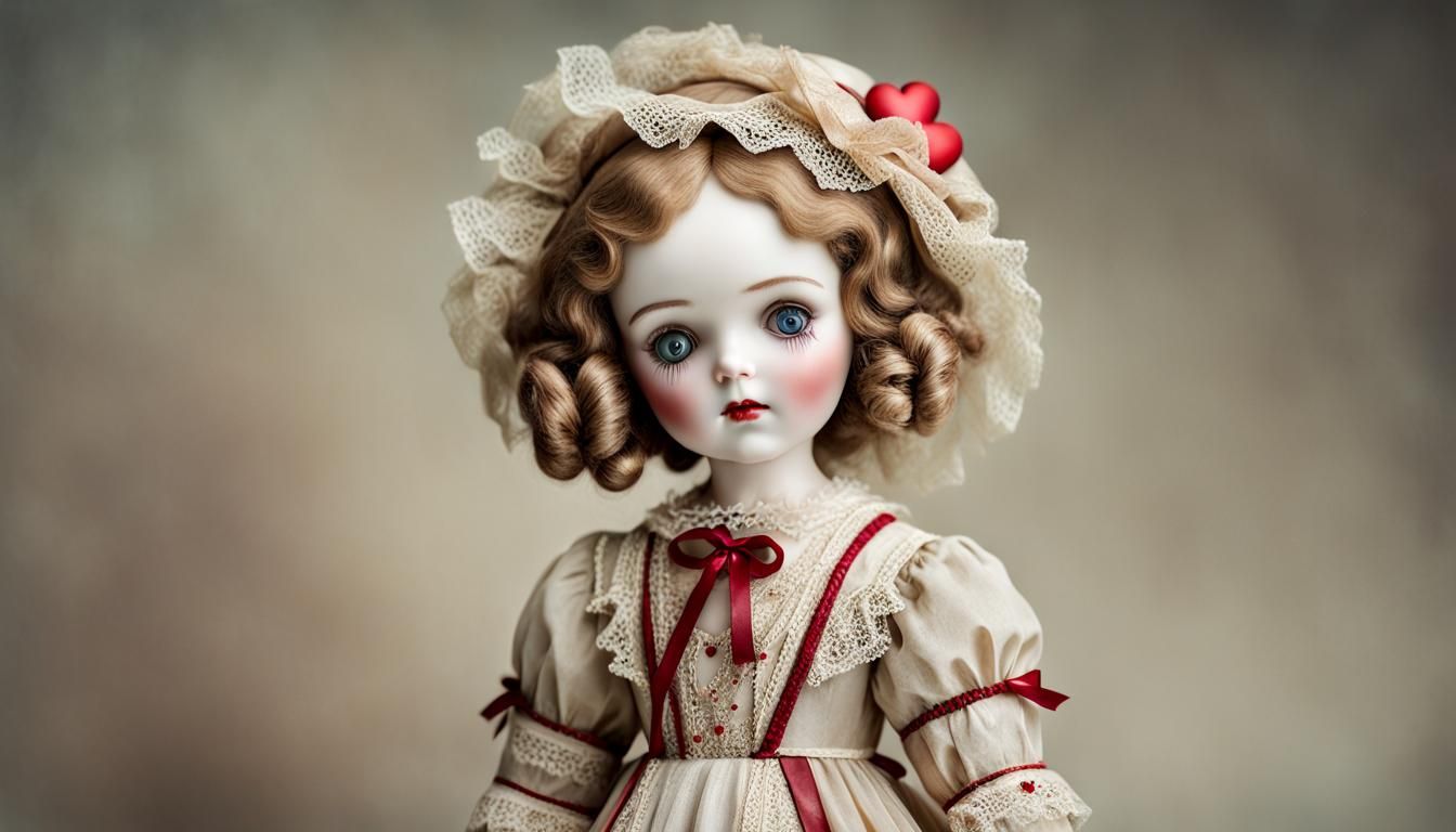Antique Porcelain Doll in Hyperrealistic Style