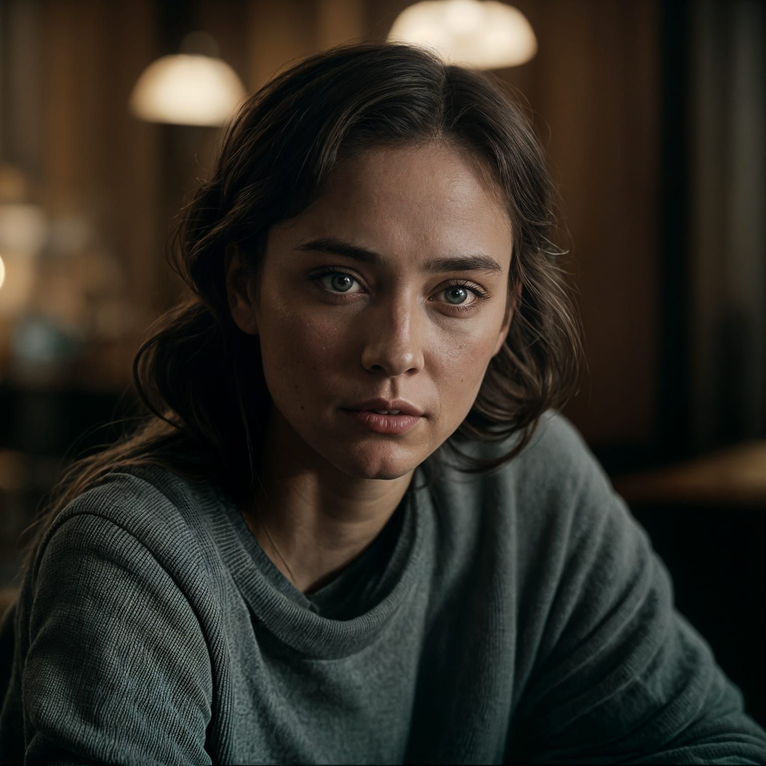 Realistic Portrait of a Woman: Cinematic Film Still