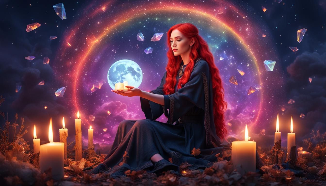 Red-Haired Witch Performing Candle Magic
