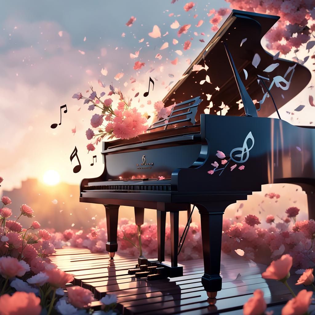 Blooming Musical Note in Vibrant 3D Anime Style