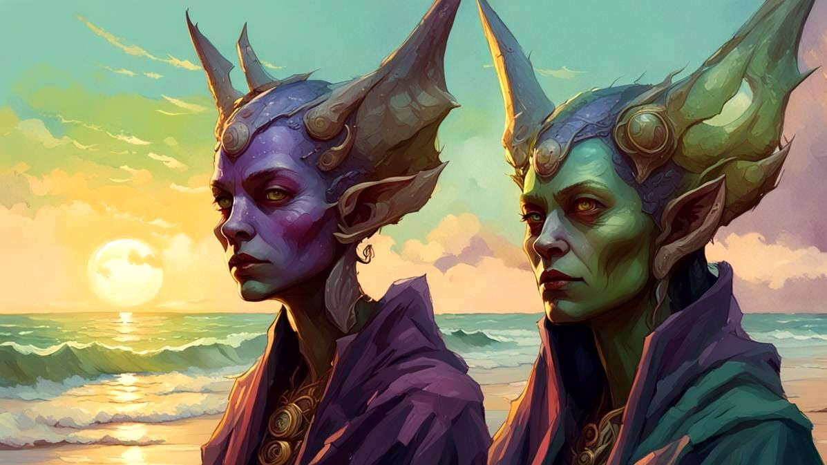 Exoplanet: Alien Women on a Green Shoreline