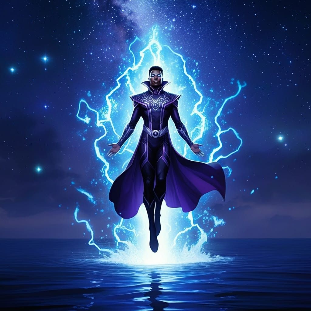 Omega in Vibrant Cosmic Aura, Comic Book Art