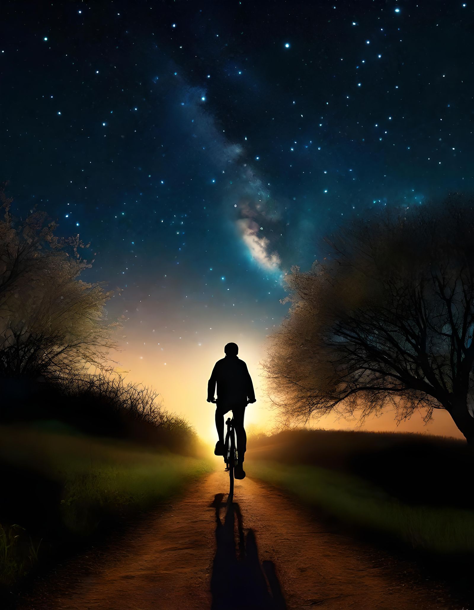 Serene Starscape Bicycle Ride in Spring Evening