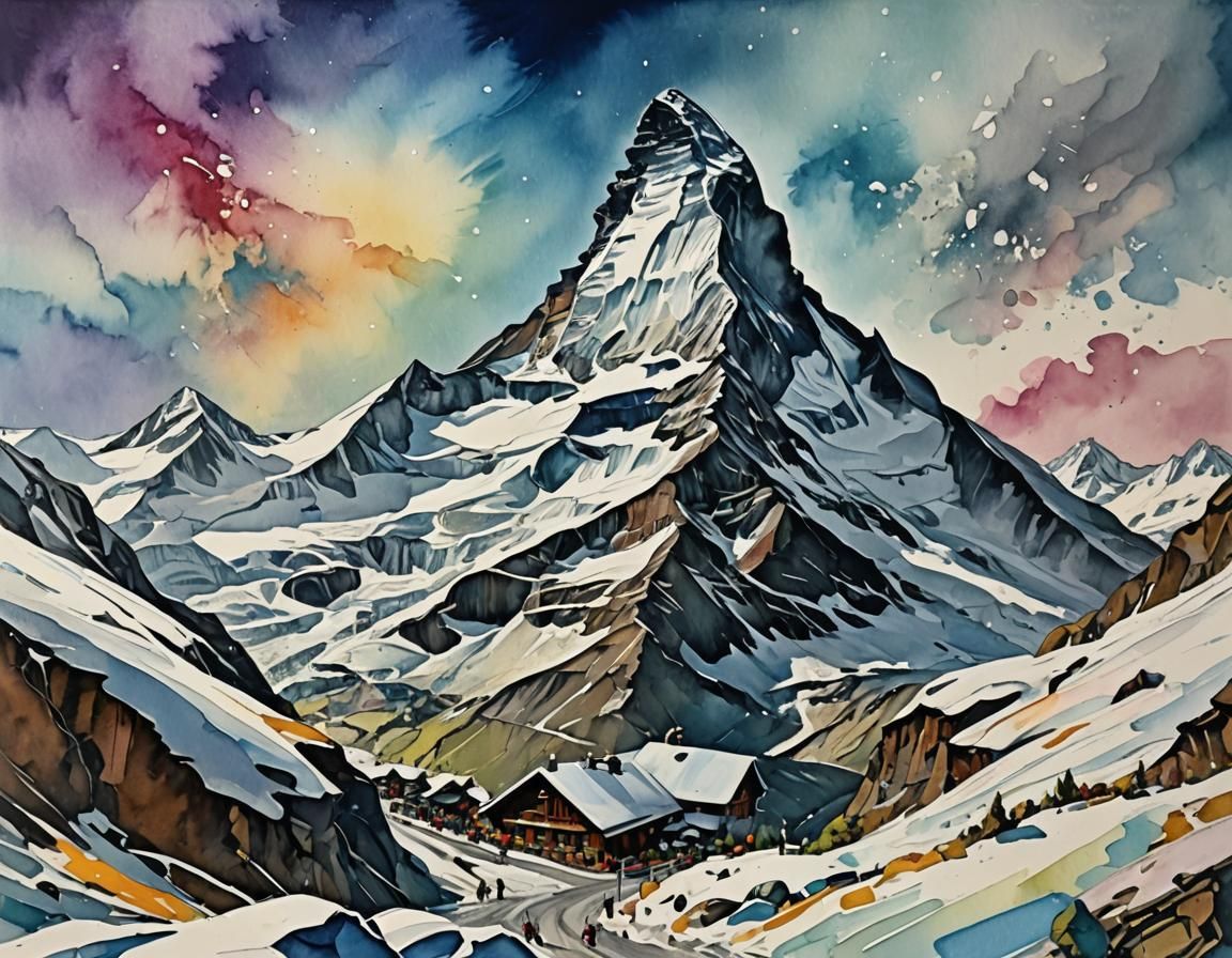 Matterhorn Ski Paradise in Gouache Style