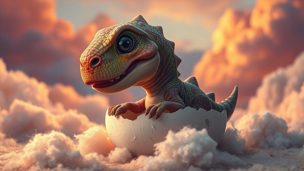 A Delightful Baby Dinosaur Emerges in Whimsical Pastel Lands...