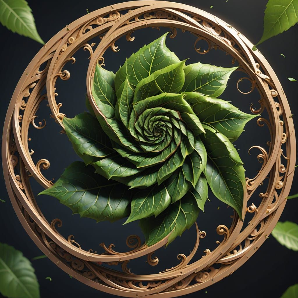 Sacred Geometry Spiral Leaf in 3D Anime Style