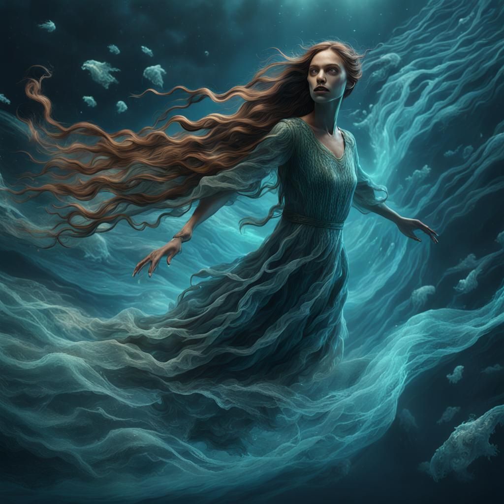 Ethereal Woman Swimming in Air: Fantasy Concept Art