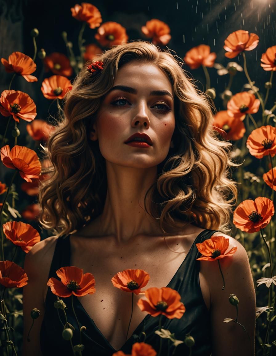 Opium Poppy Woman in Film Noir Style