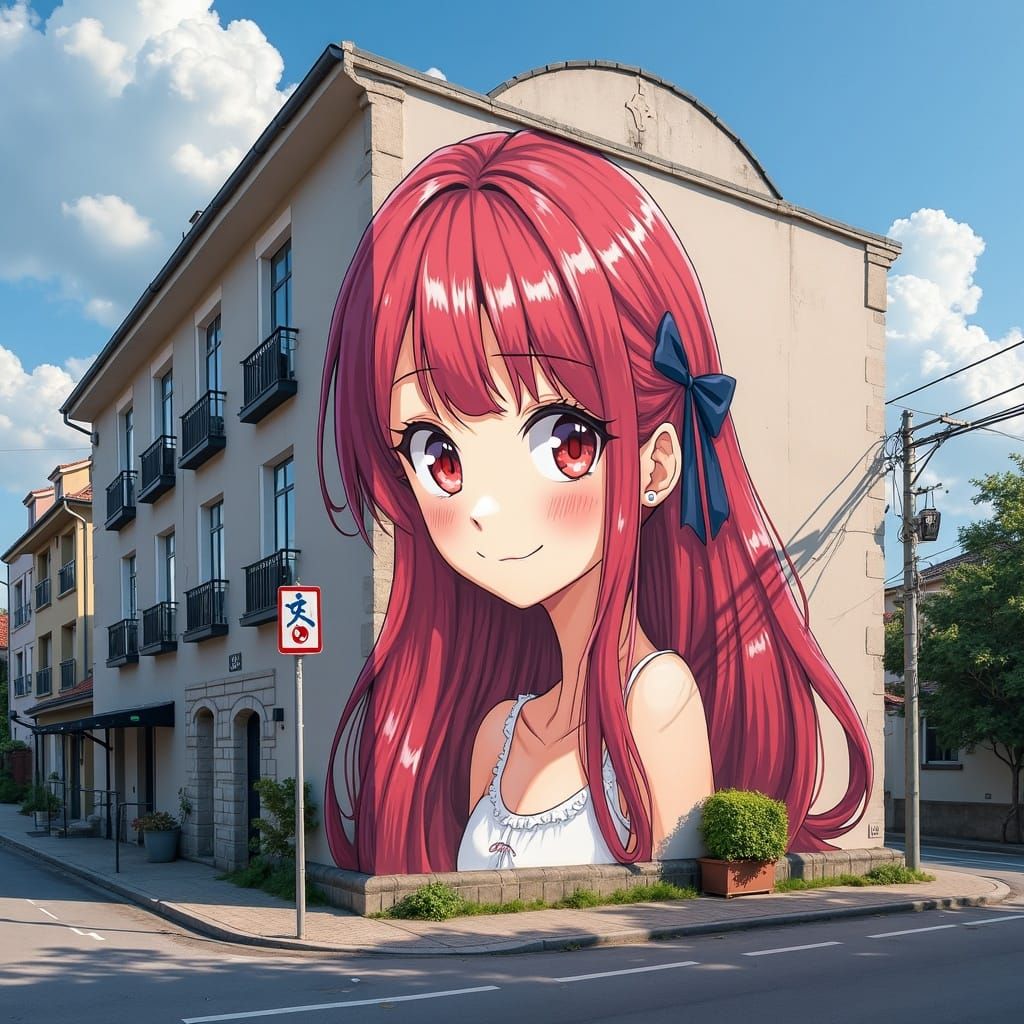 Anime Woman Airbrush Street Art Panorama