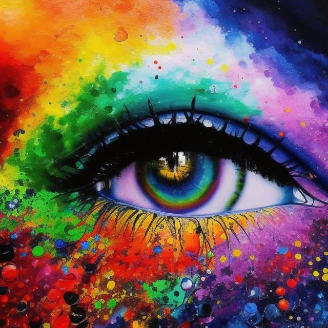 Giant Ship Braving Storms in Colorful Ink Splatter