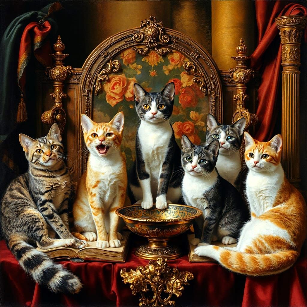 Majestic Cats in Baroque Opulence