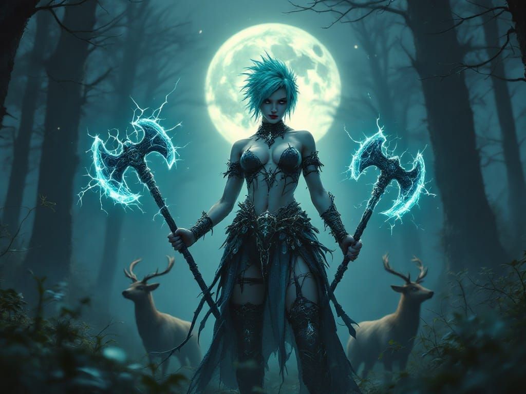 Gothic Warrior Goddess Under Moonlight