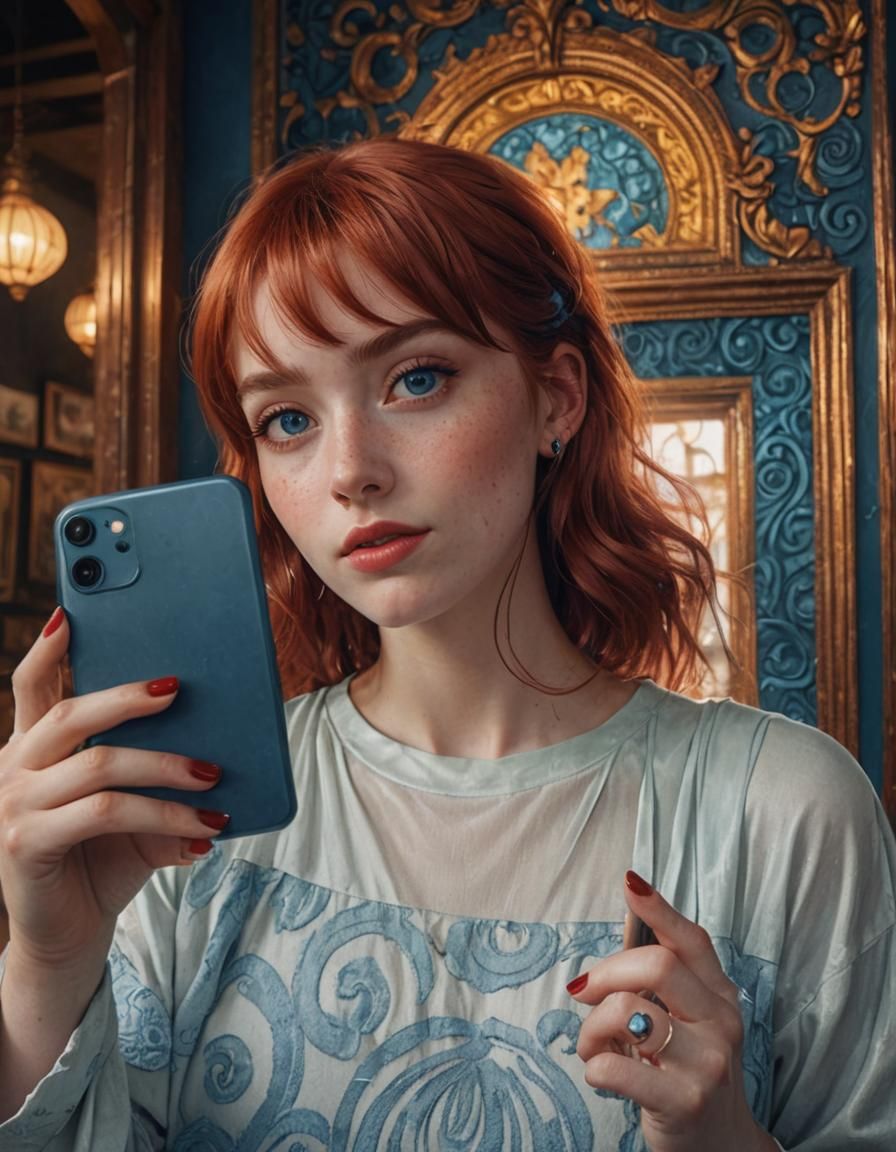 Woman with Red Hair Taking a Selfie
