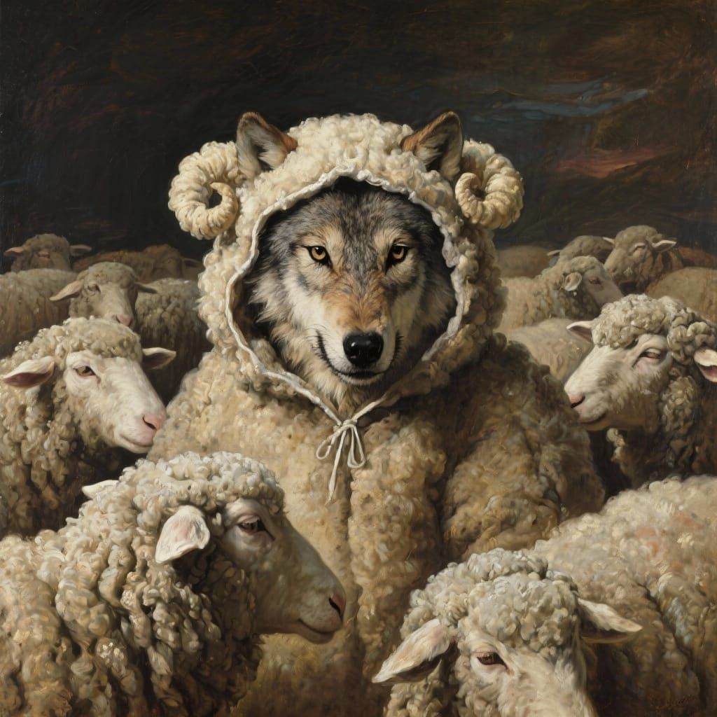 Wolf Disguised as Sheep in Caravaggio Style