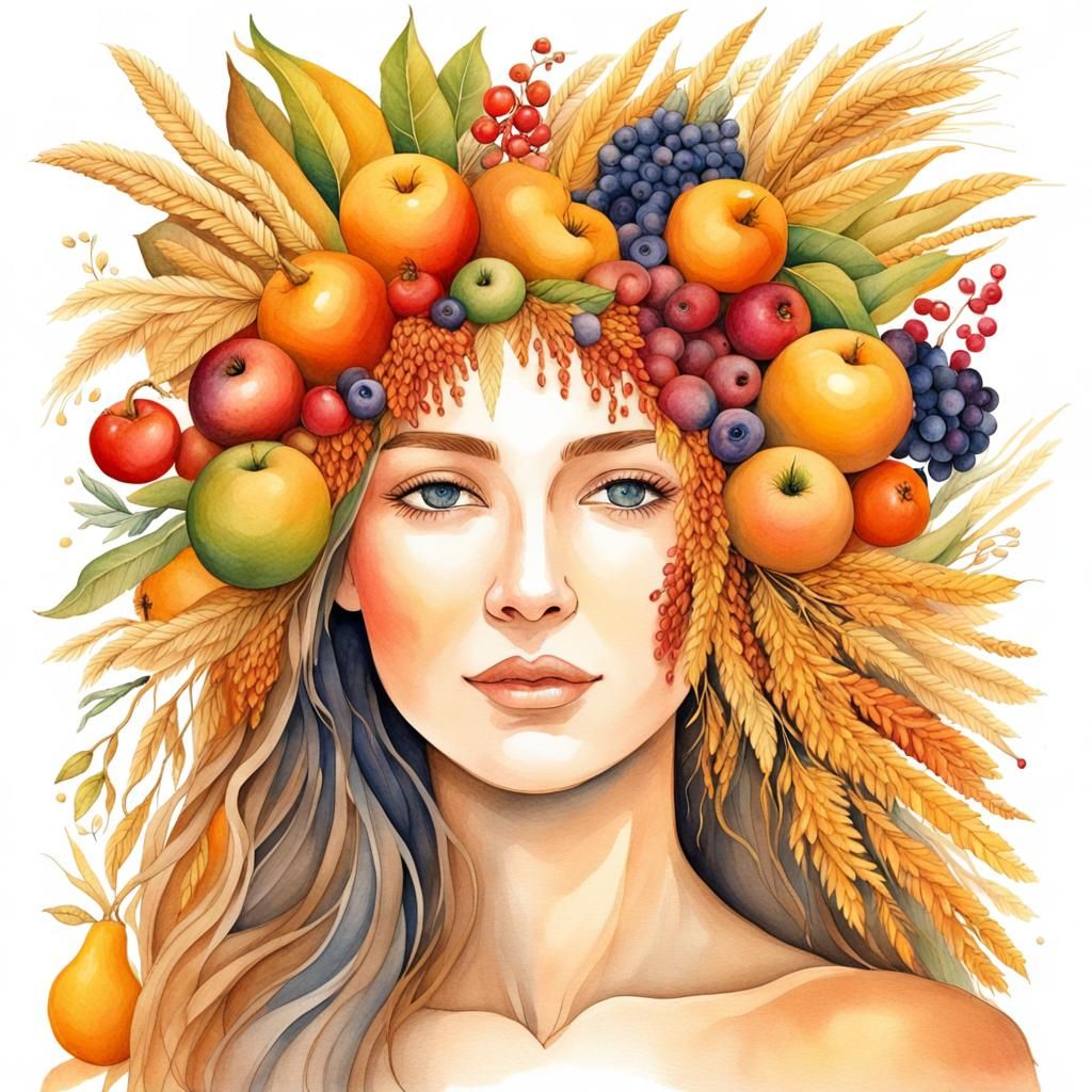 Harvest Woman: A Watercolor Tapestry of Abundance
