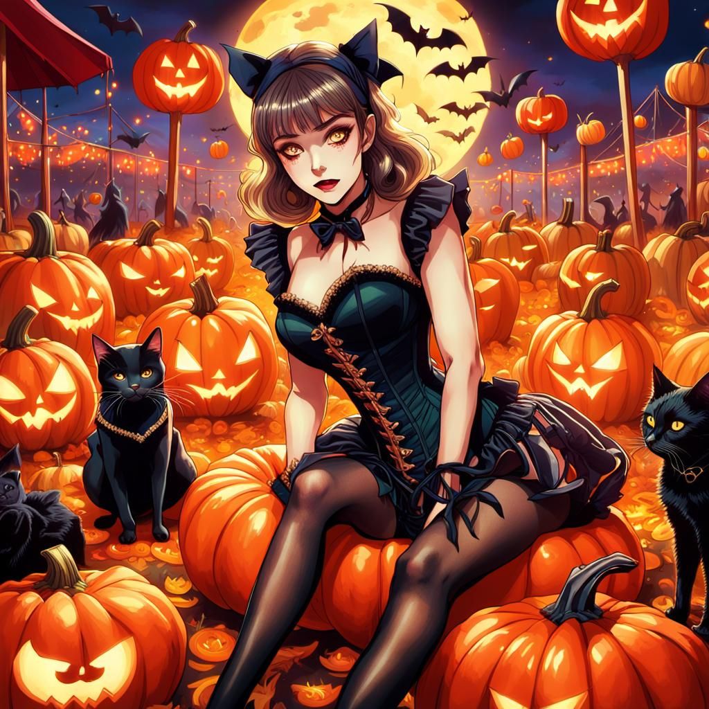 Ringmaster Crawling with Cat in Anime Style