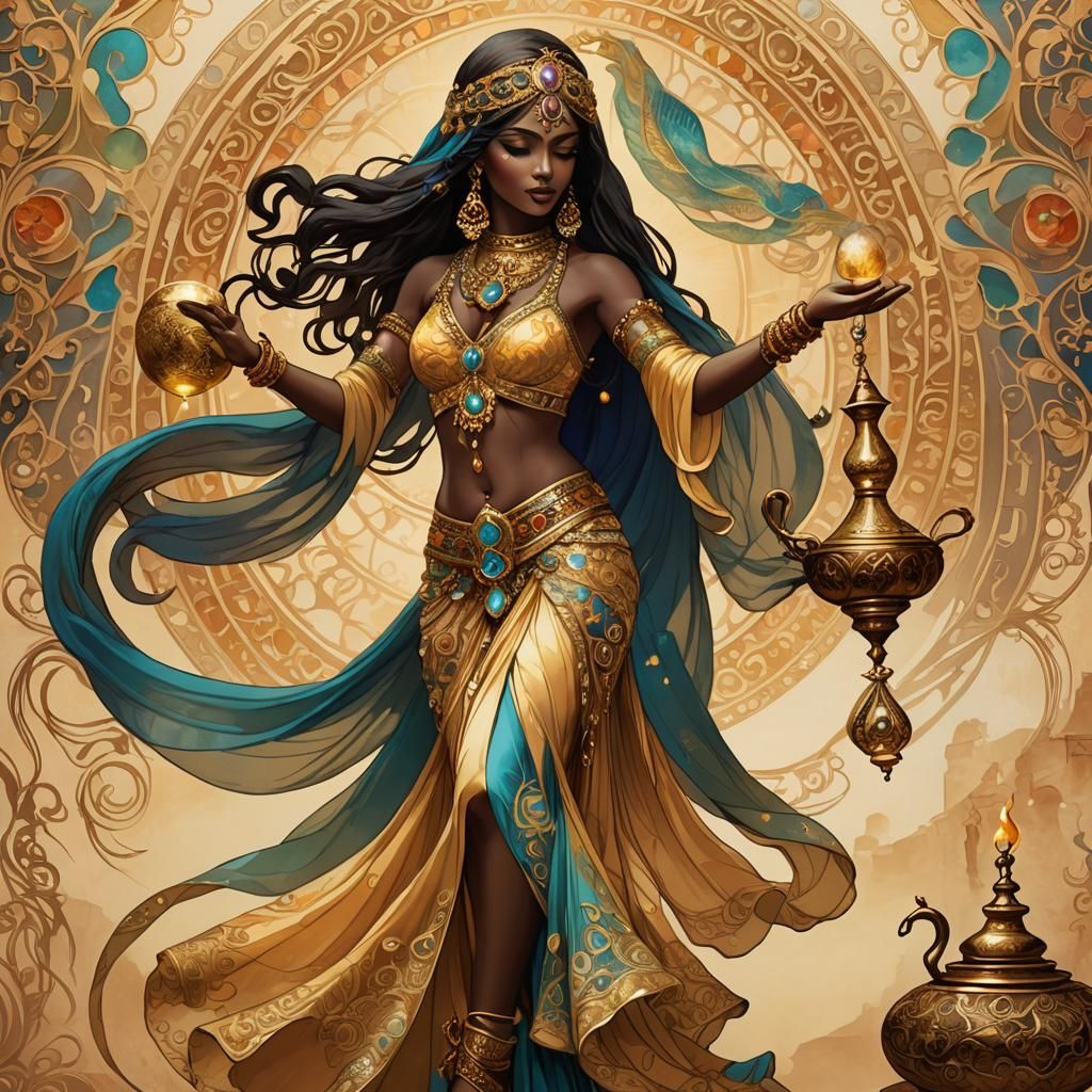 Golden Bellydancer in Art Nouveau Style Oasis