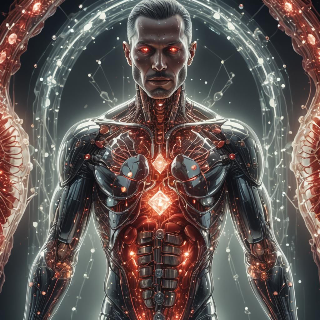 Glowing Transparent Man with Diamond Organs: Medical Visuali...
