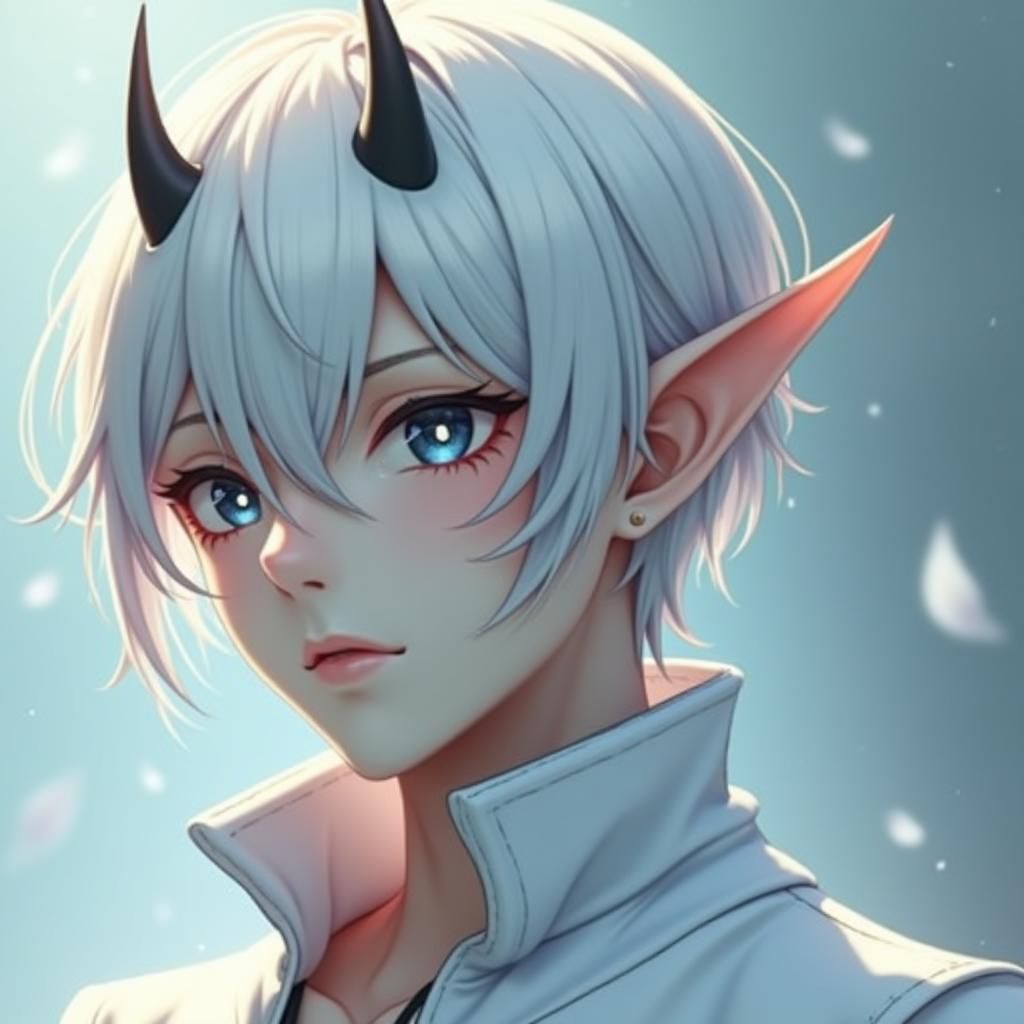 Anime Style Demon Portrait with Platinum Hair