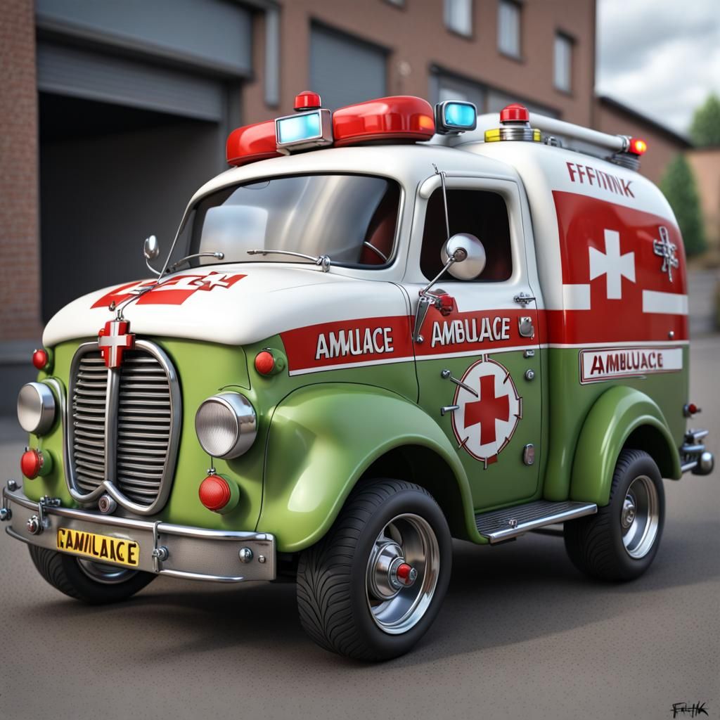 Photorealistic Ratfink with Ambulance in High Detail