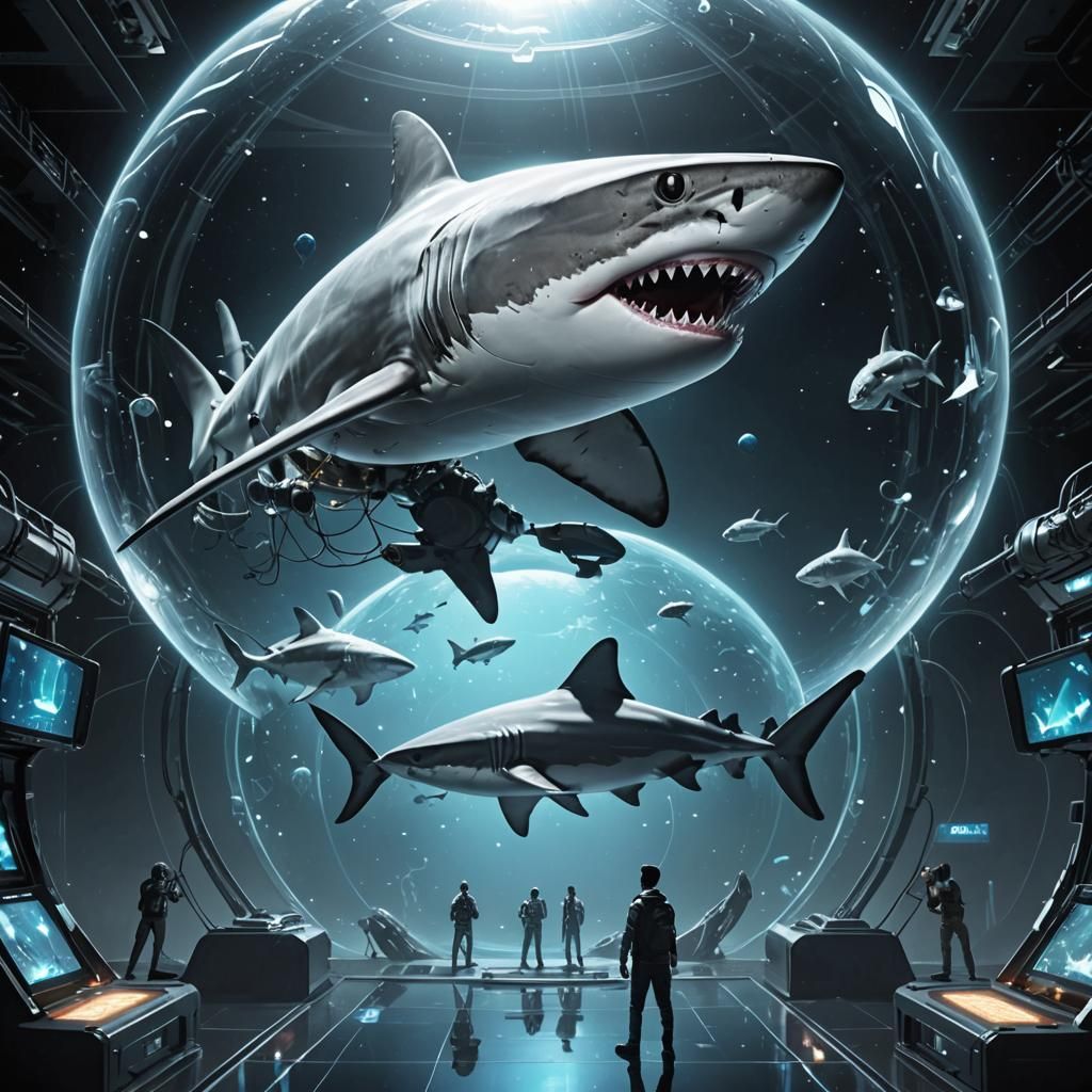 Surreal Holographic Shark Floats in Cosmic Space