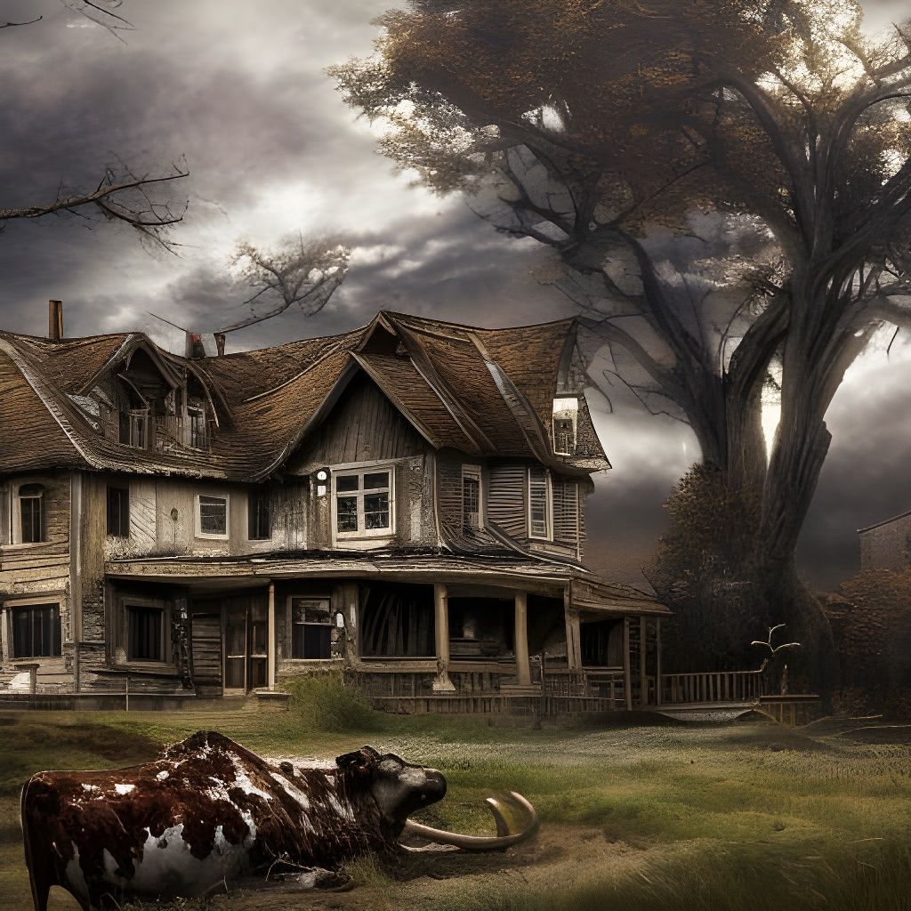 Zombie Cow Monster at Farmhouse Mansion