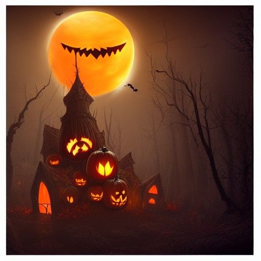 Spooky Halloween Pumpkin at Dawn: Detailed Matte Painting