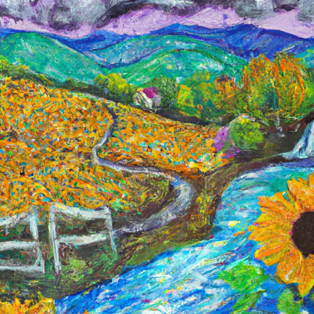 Sunflower Meadow Painting in Gouache Style