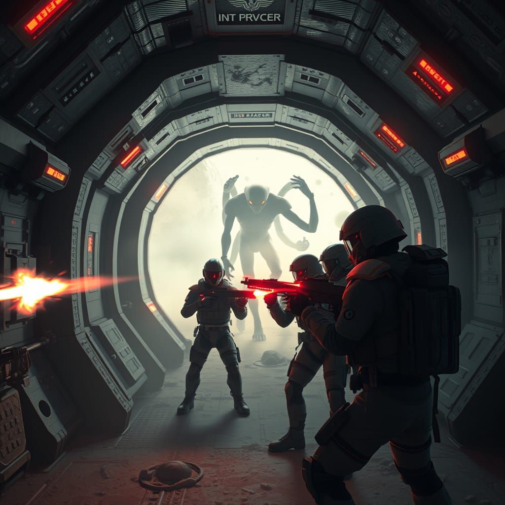 Alien Invasion on the Lunar Base in Hyperrealistic Combat