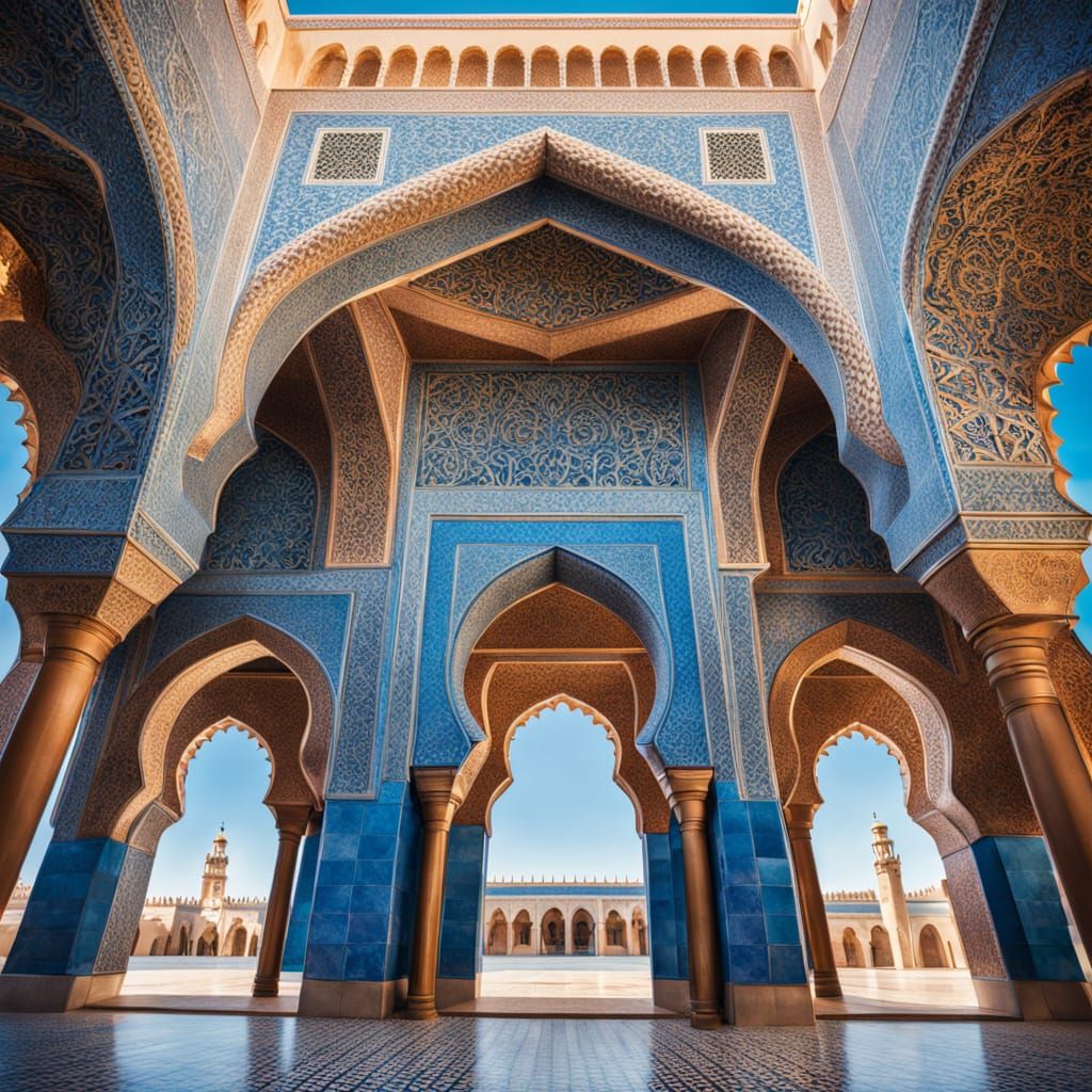 Majestic Moroccan Mosque in Vibrant Blue Skies