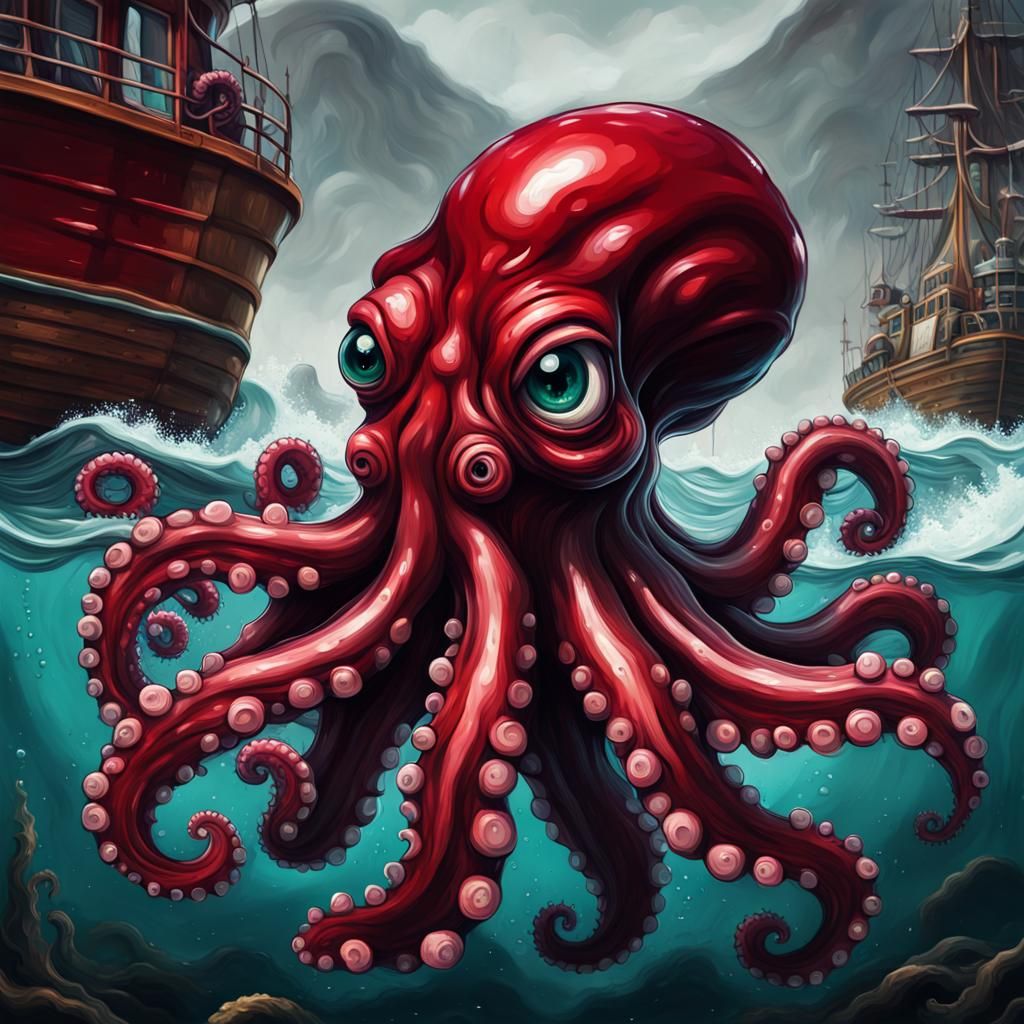 Cute Baby Kraken Sea Monster in Graffiti Art