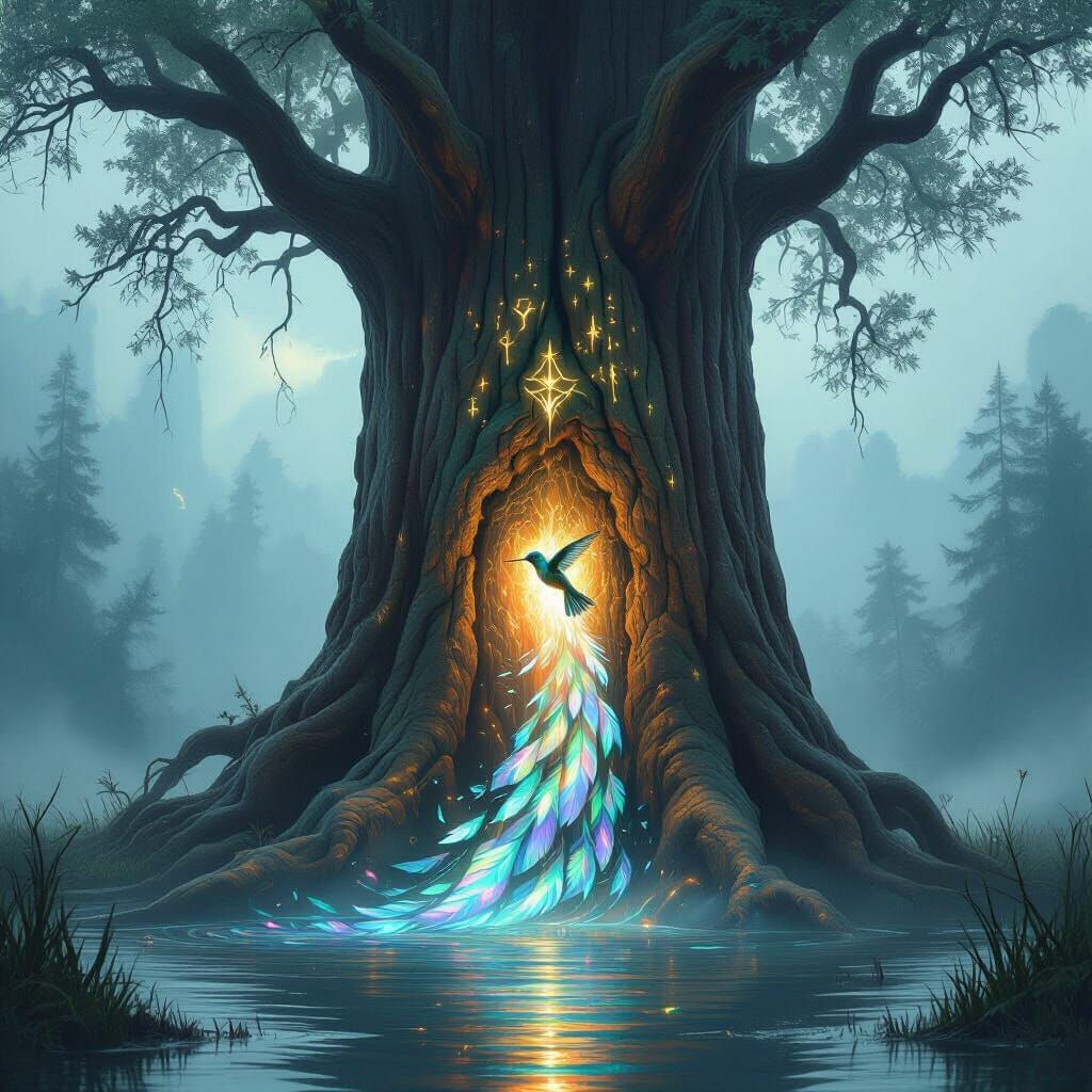 Ancient Redwood Unravels Into Iridescent Feathers