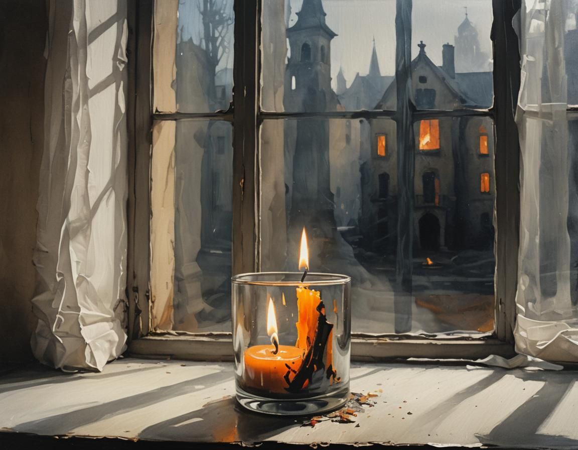 Double Exposure Candle Flame in Renaissance Style